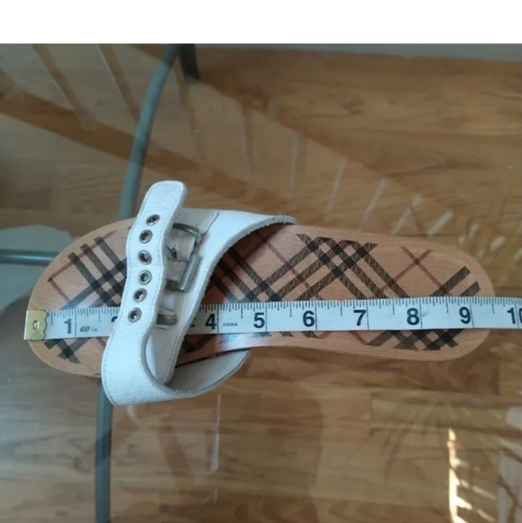 BURBERRY Nova Check Wooden Clog Buckle Slide Sandals Women's 38 White Leather - Picture 12 of 12